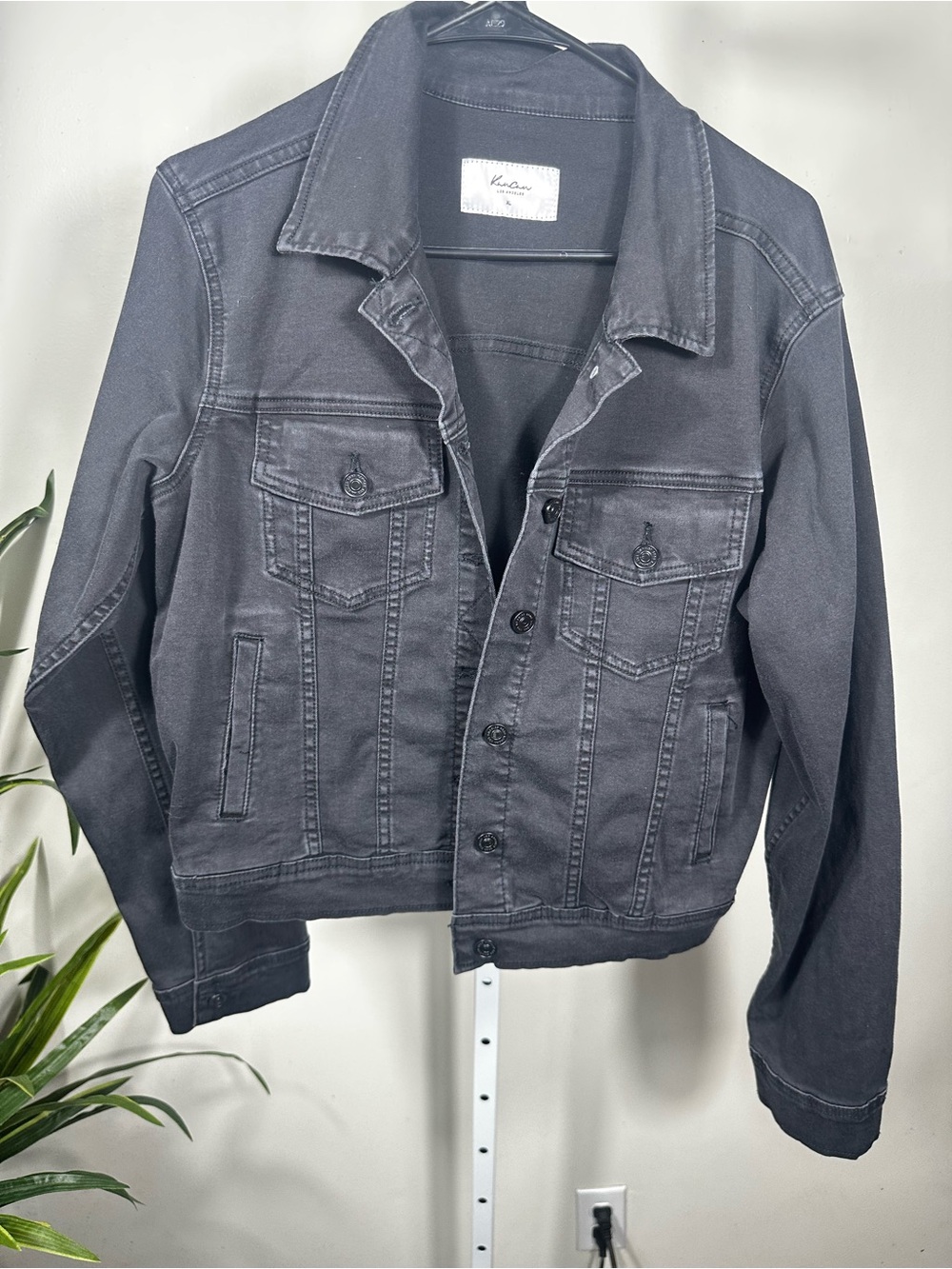 248. KanCan Black Denim Jacket XL Stretch Washed Trucker Jacket